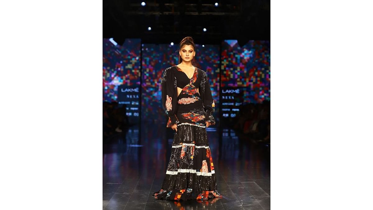 Urvashi Rautela walked for designers Reynu Tandon and Nikhita at FDCI x Lakme Fashion Week. Credit: Instagram/lakmefashionwk