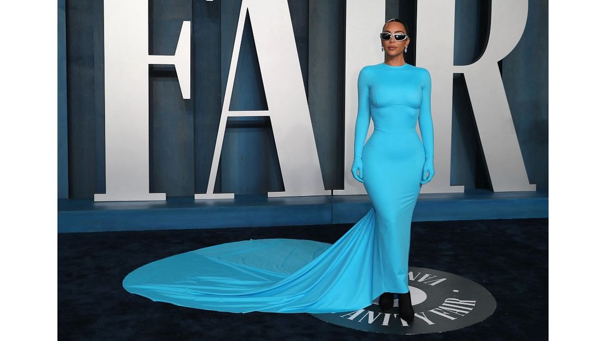 Reality star Kim Kardashian turned heads in a bright blue second-skin Balenciaga gown. Credit: Reuters Photo