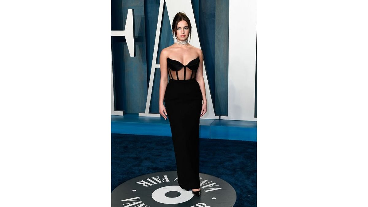 US singer Addison Rae attended the Vanity Fair Oscars after-party in a strapless all-black gown. Credit: AFP Photo