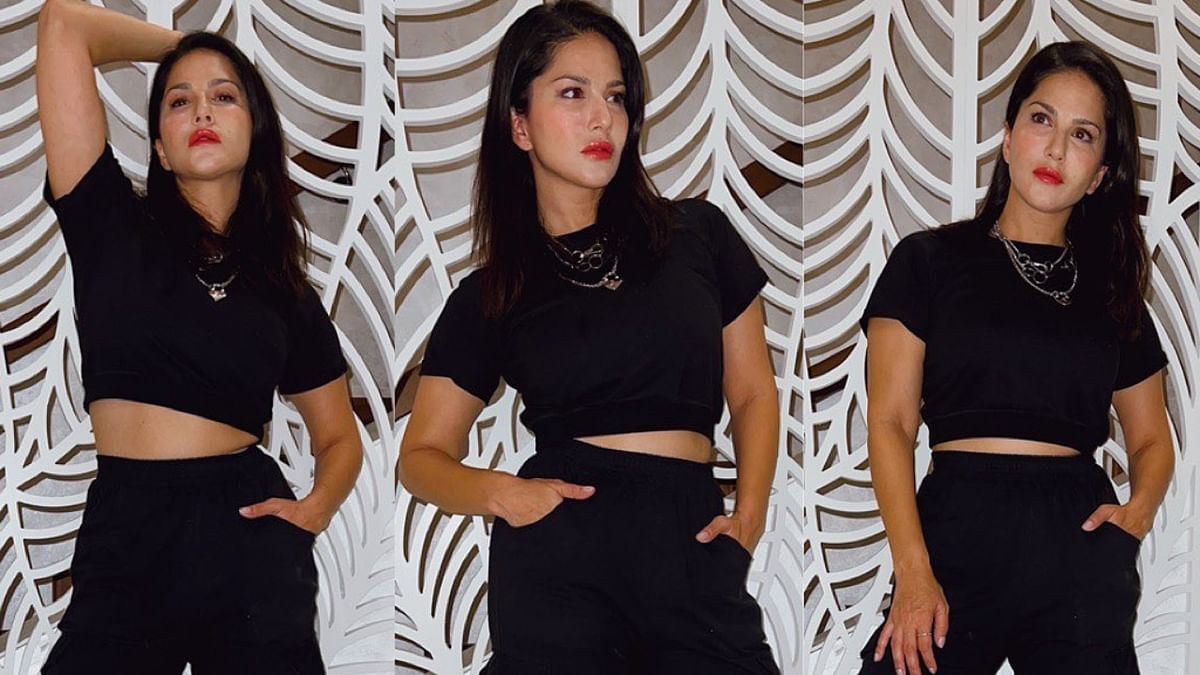 Actor Sunny slays in a black co-ord set in this photo. Credit: Instagram/sunnyleone