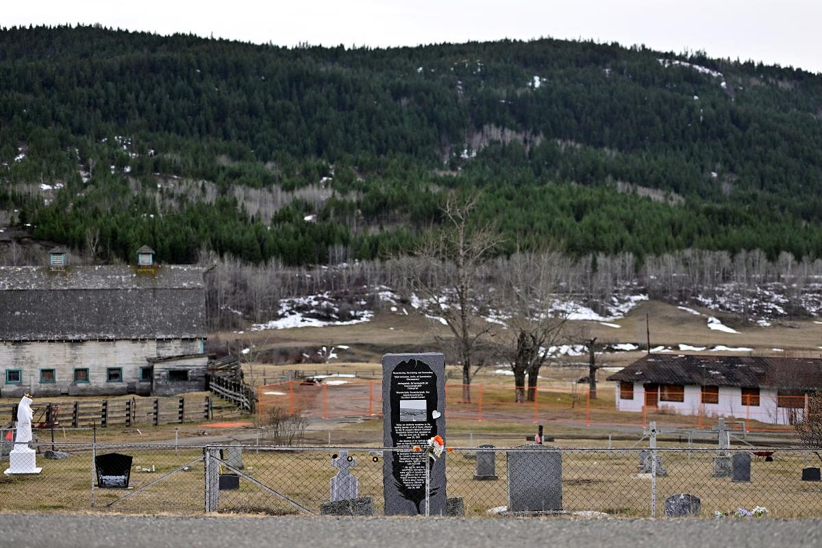 A marker notes the site of the former St. Joseph's Mission Residential School, where a sweep had indicated 93 possible burial sites, in Williams Lake, British Columbia, Canada. Credit: Reuters Photo