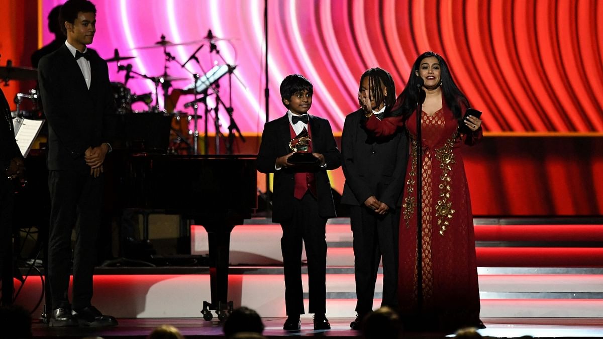 New York-based Indian singer Falguni Shah, known by her stage name Falu, has won a Grammy Award for her song 'A Colorful World' in the best children's album category at Hollywood's biggest music awards night. Credit: AFP Photo