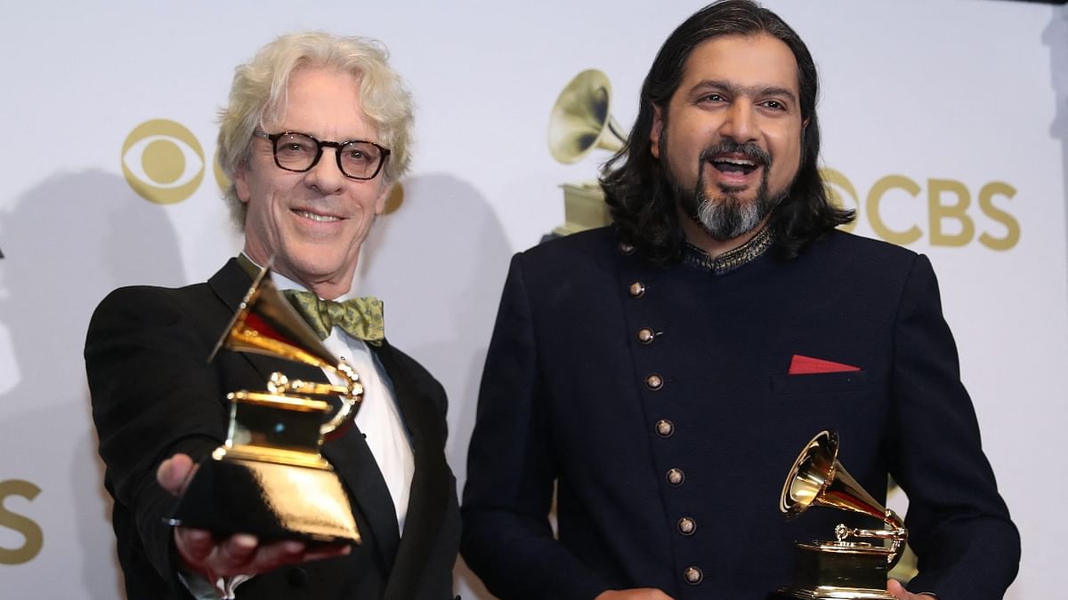 The US-born musician shared the award with Stewart Copeland, the drummer of the iconic British rock band The Police, who collaborated with Kej on the album. Credit: Reuters Photo