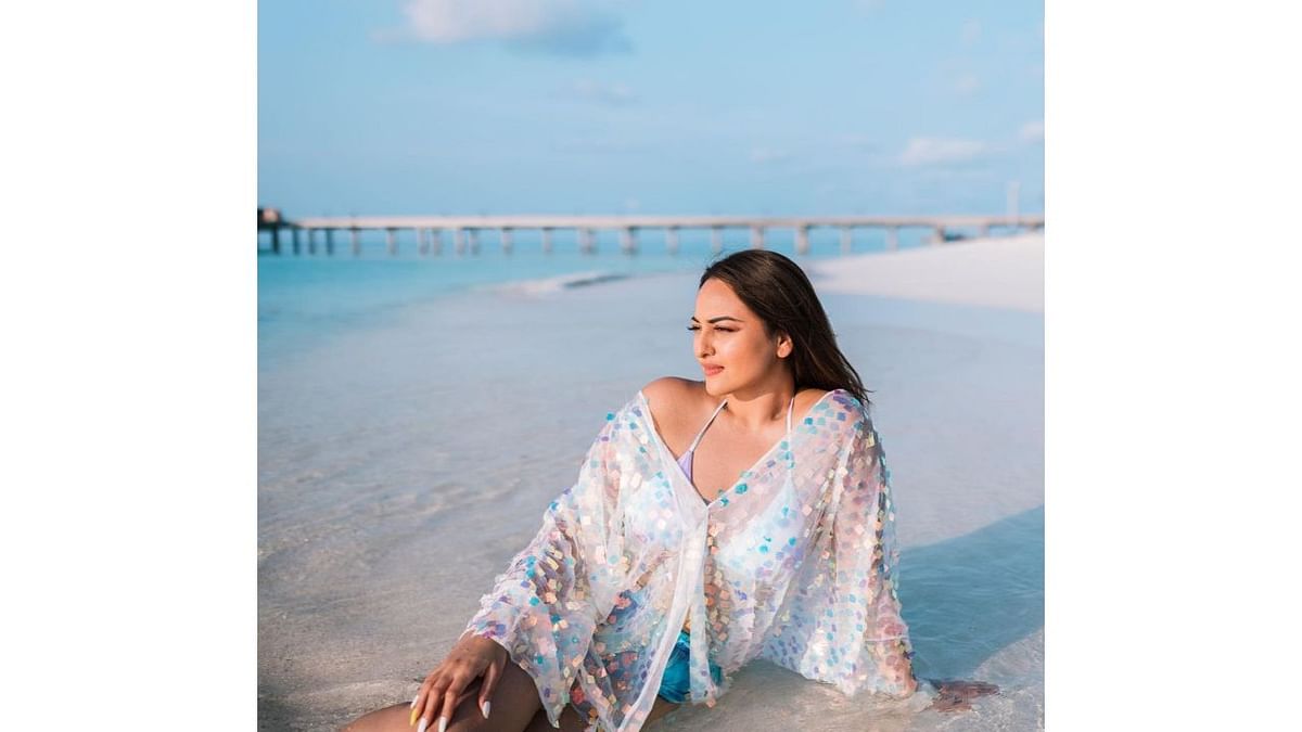 Sonakshi channelled her inner mermaid in alluring pictures from her ongoing trip to the Maldives. Credit: Instagram/aslisona
