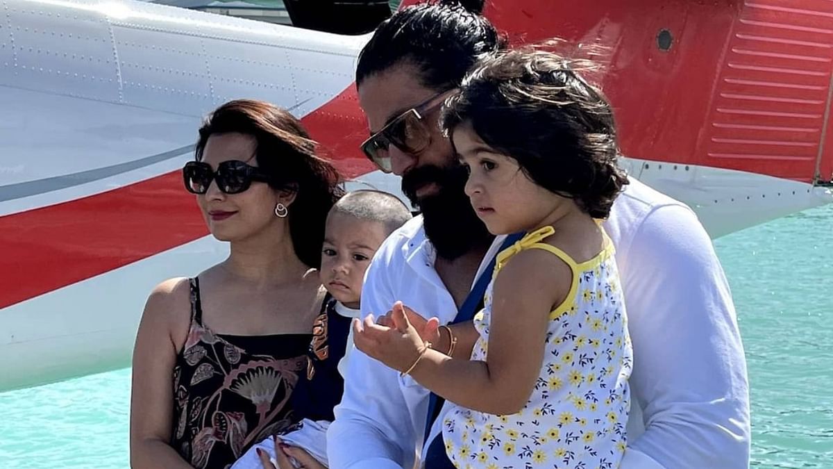 'Rocky Bhai' who became an overnight sensation outside Karnataka with the movie KGF, is seen with his family during his recent trip to the Maldives. Credit: Instagram/thenameisyash