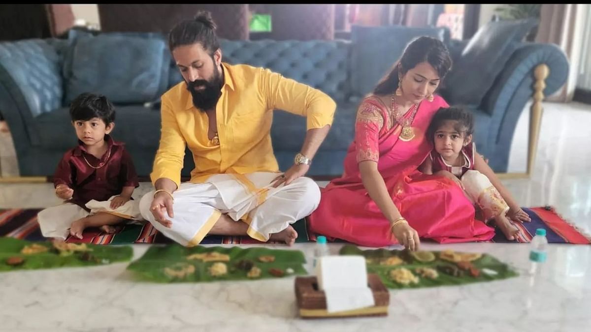 Not just birthdays and vacations, the 'Rocking Star' also makes sure that his kids know the importance of Indian festivals and gives the world a glimpse of the celebrations every year. On Ugadi, Yash posted this cute photo where his family was seen enjoying a traditional meal. Credit: Instagram/thenameisyash
