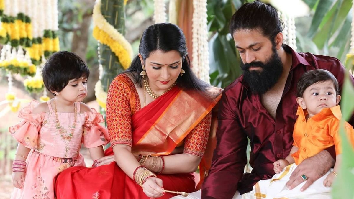 This adorable picture of Yash and Radhika with their children was clicked during his son's naming ceremony. Credit: Instagram/thenameisyash