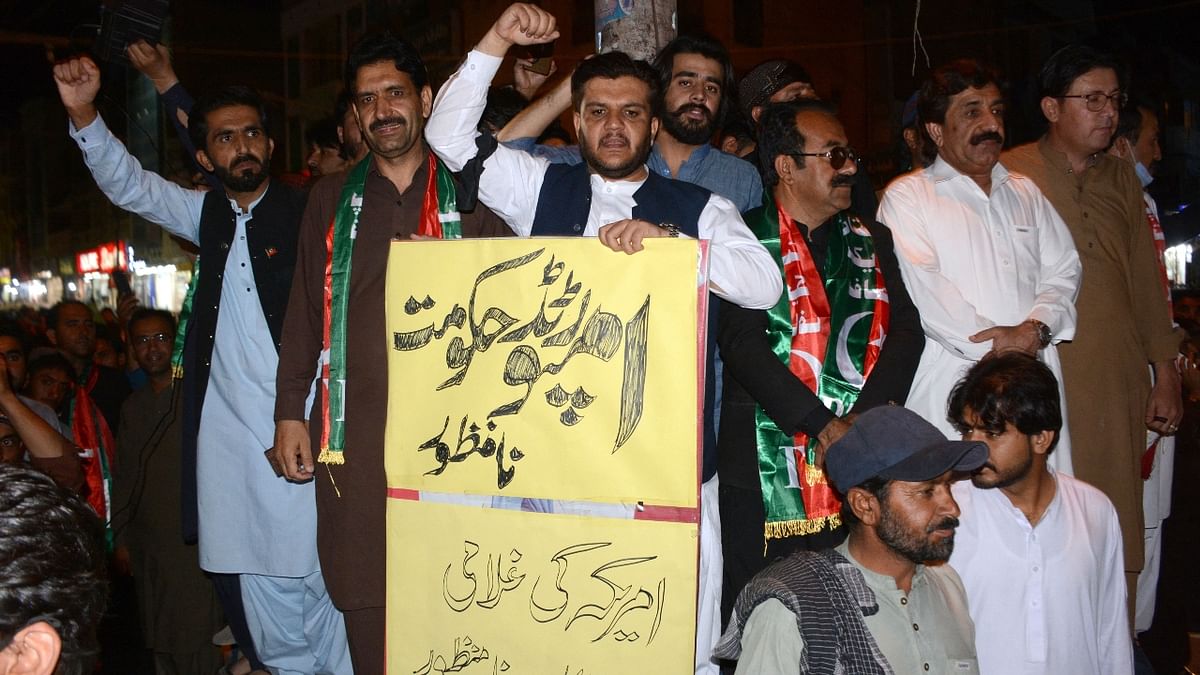 Also, slogans were raised against Pakistan Muslim League-Nawaz (PML-N) president Shehbaz Sharif, who is expected to be elected Pakistan’s interim prime minister. Credit: AFP Photo