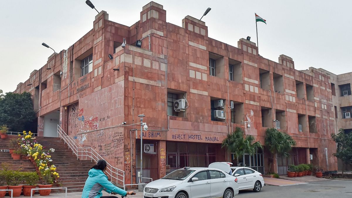 A clash broke out between two groups at the Jawaharlal Nehru University's Kaveri Hostel over serving non-vegetarian food in the mess on Ram Navami. Credit: PTI Photo