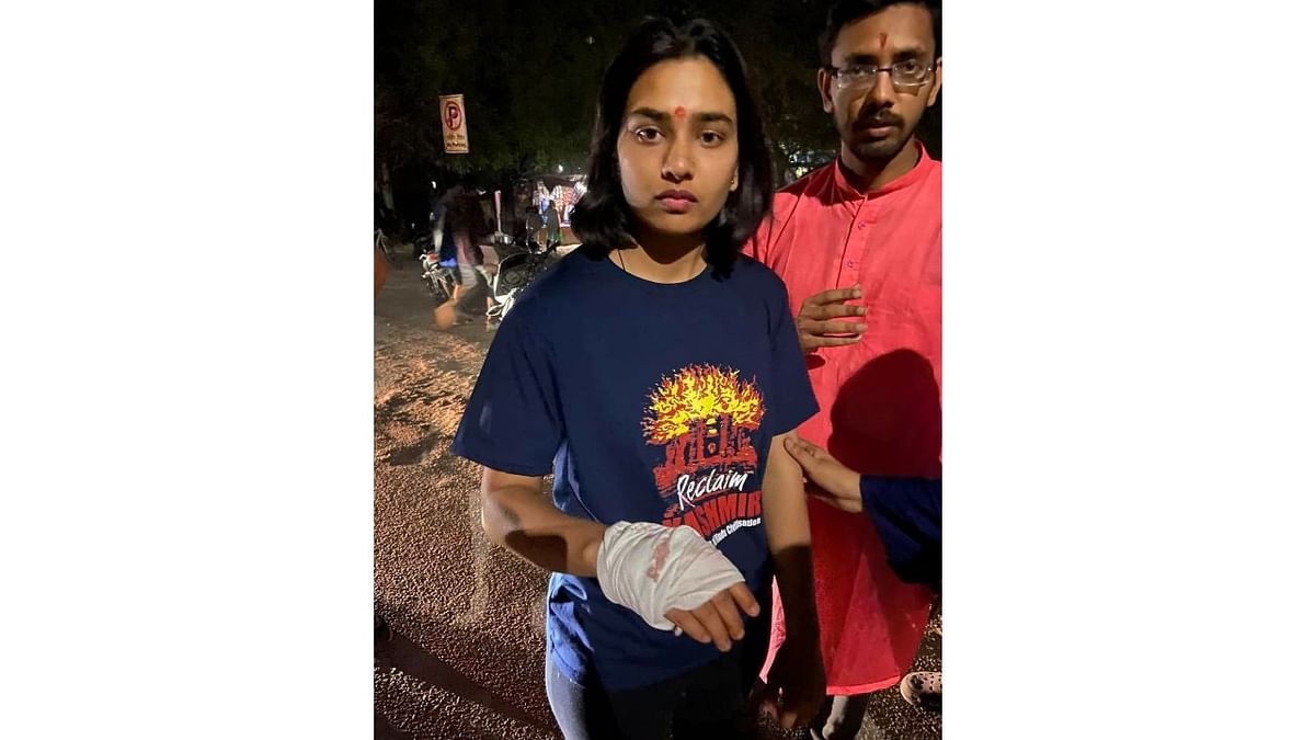 A picture of a student who was injured in the clash at Jawaharlal Nehru University (JNU) in New Delhi. Credit: Twitter/@AmanChopra_
