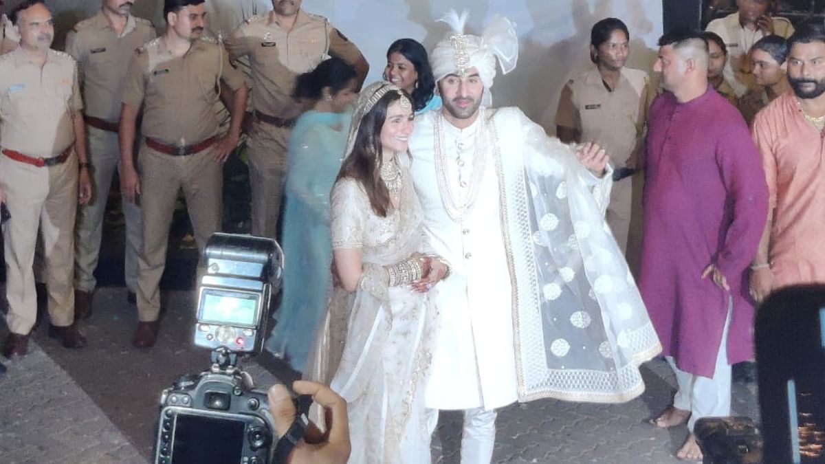 The newly-married couple Alia Bhatt and Ranbir Kapoor posed for the media. Credit: Special Arrangement