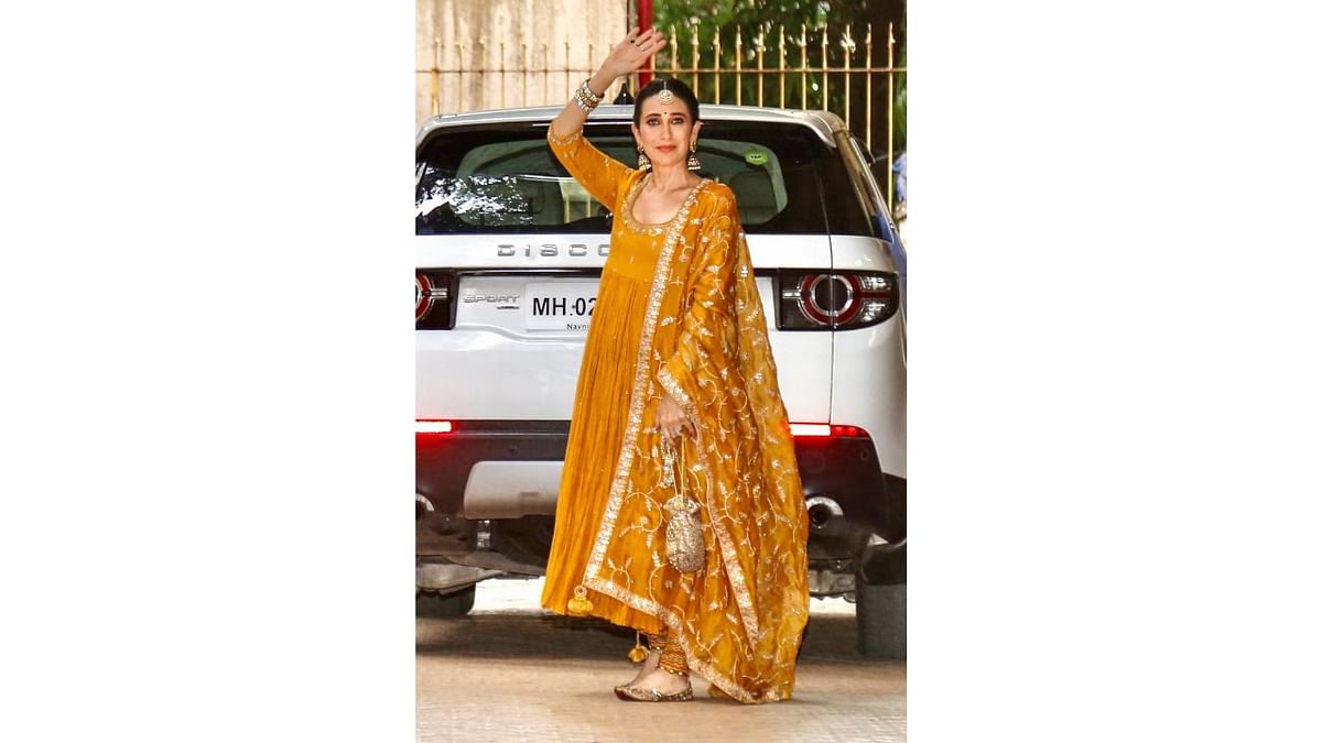 Karisma Kapoor was seen wearing a gold outfit. Credit: PTI Photo