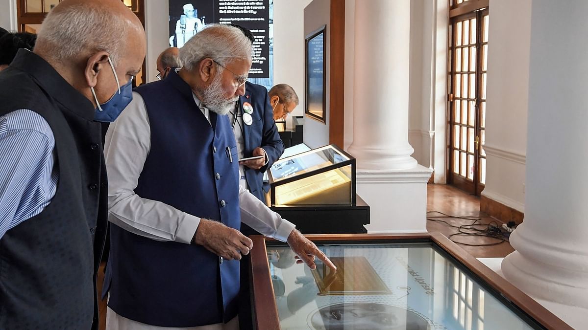 The exhibitions included pictures of Indira Gandhi, her speeches, archival material on the Pokhran nuclear test, Bangladesh war and documents on nationalisation of banks during her tenure. Credit: PIB