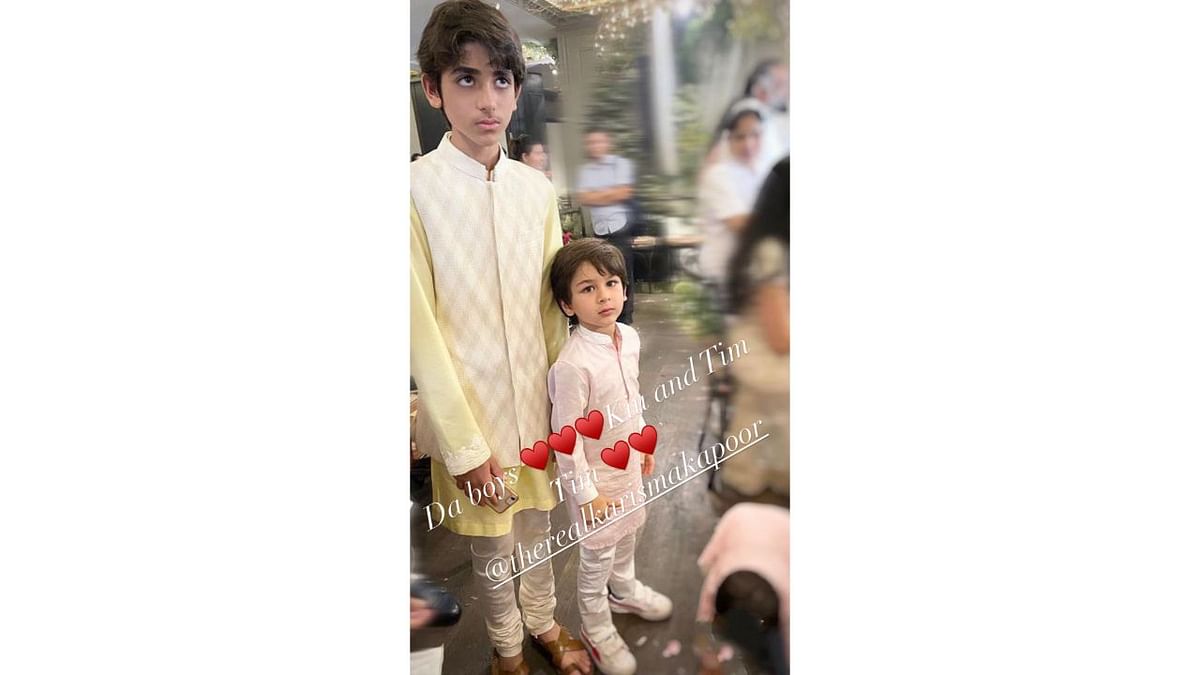 Ranbir's nephews Kiaan Raj Kapoor and Taimur Ali Khan Pataudi at the wedding. Credit: Instagram/@kareenakapoorkhan