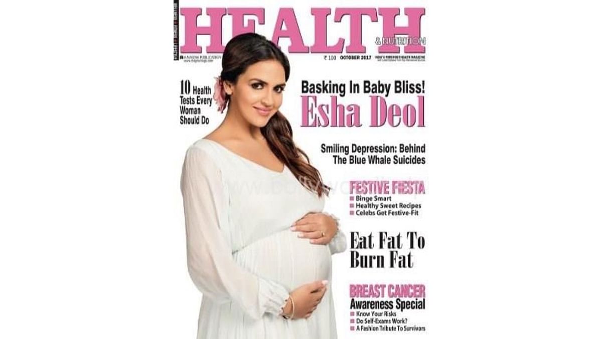 Actress Esha Deol, who was pregnant with her first child, graced the cover of Health and Nutrition magazine in October 2017. Credit: Special Arrangement