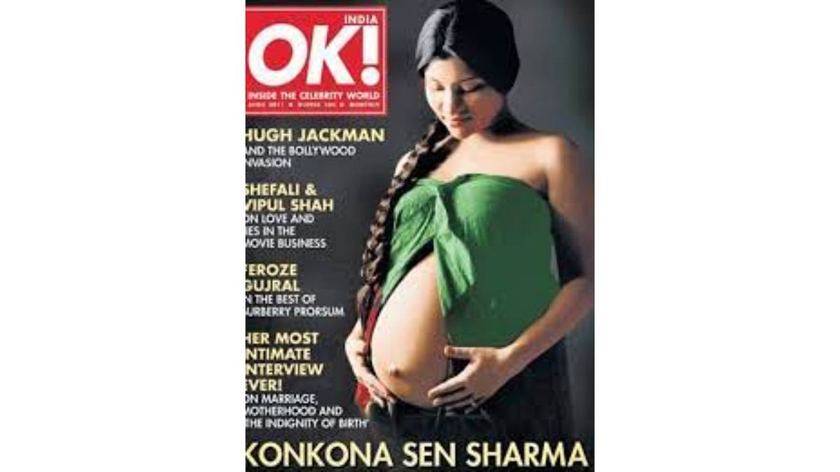 Actress Konkana Sen Sharma, who sent shockwaves in the industry with her pregnancy news, was seen flaunting her bare belly on the cover of Grazia magazine for its April 2011 issue. Credit: Special Arrangement