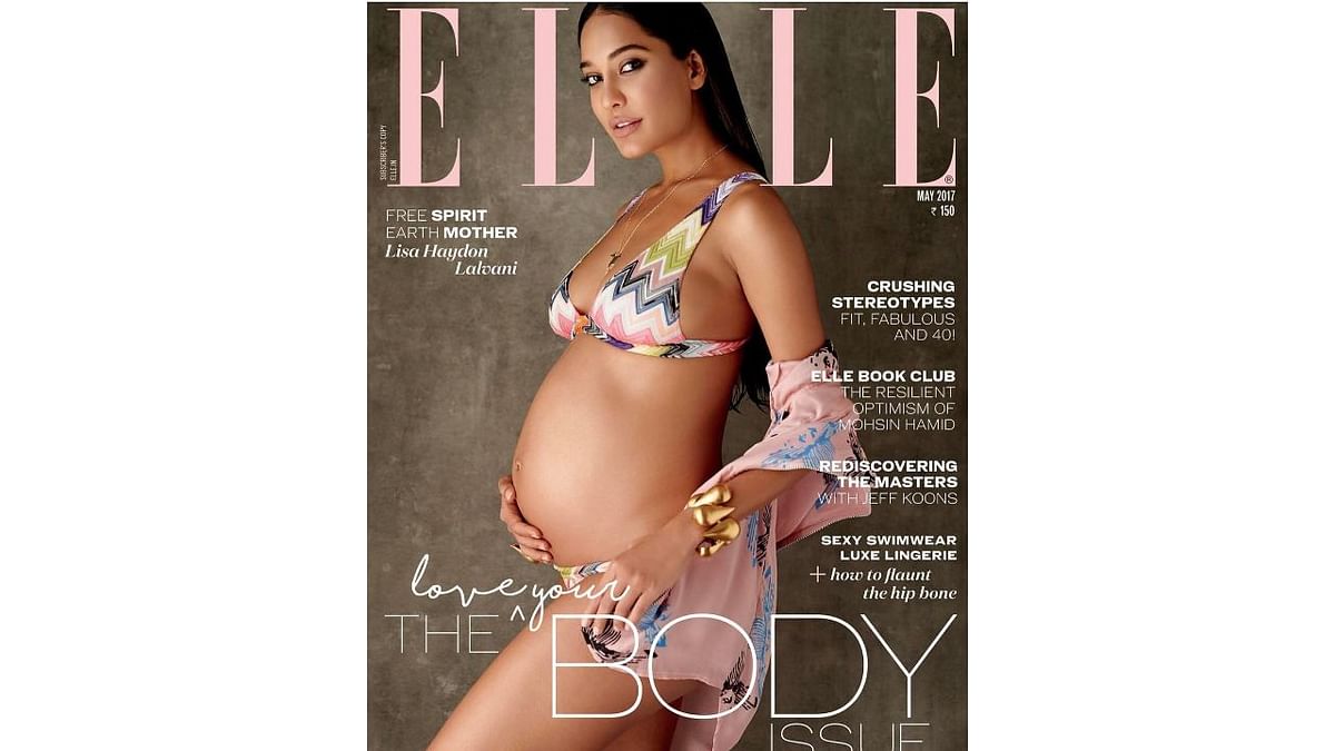 Bikini-clad Lisa Haydon flaunted her bare baby bump while striking a confident pose for Elle magazine in 2017. Credit: Instagram/lisahaydon