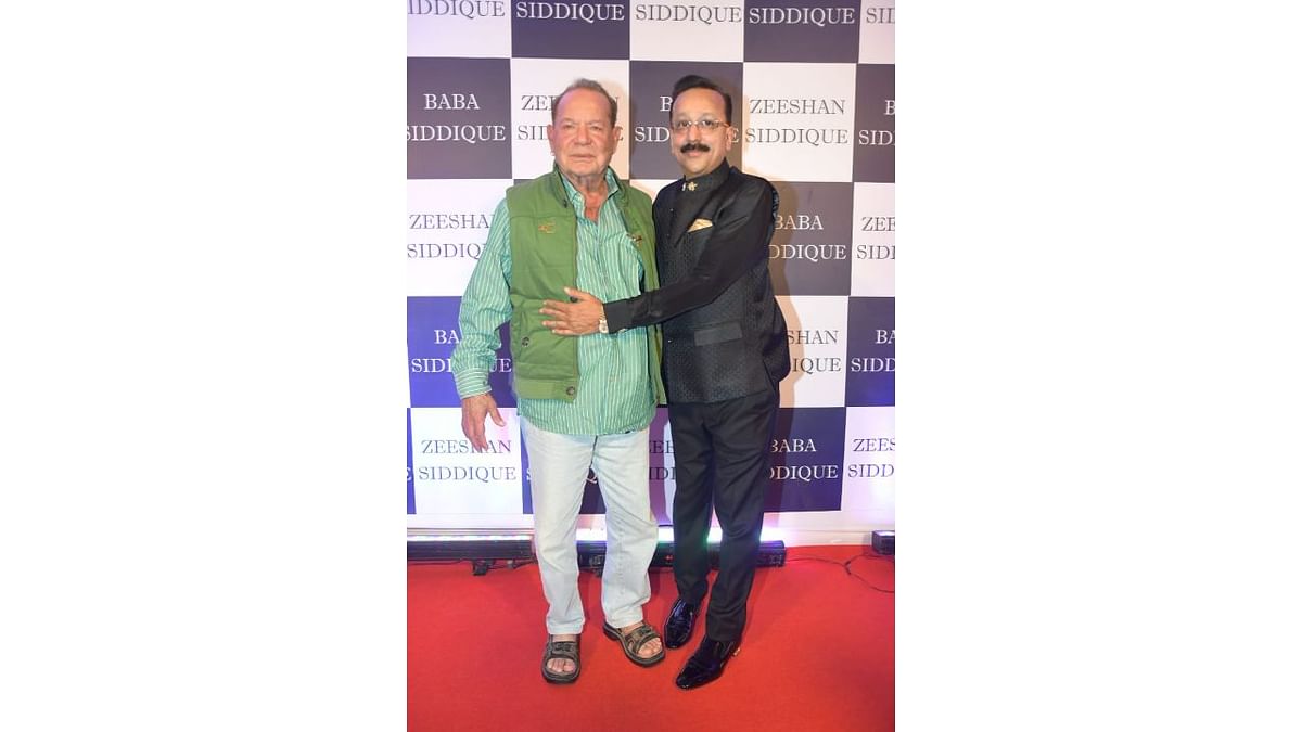 Veteran screenwriter Salim Khan with Baba Siddique at the iftaar party. Credit: Pallav Paliwal