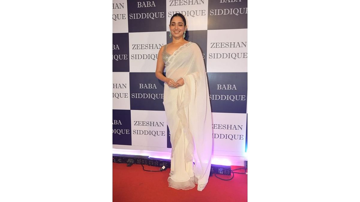 Tamannaah Bhatia looked radiant in white saree. Credit: Pallav Paliwal