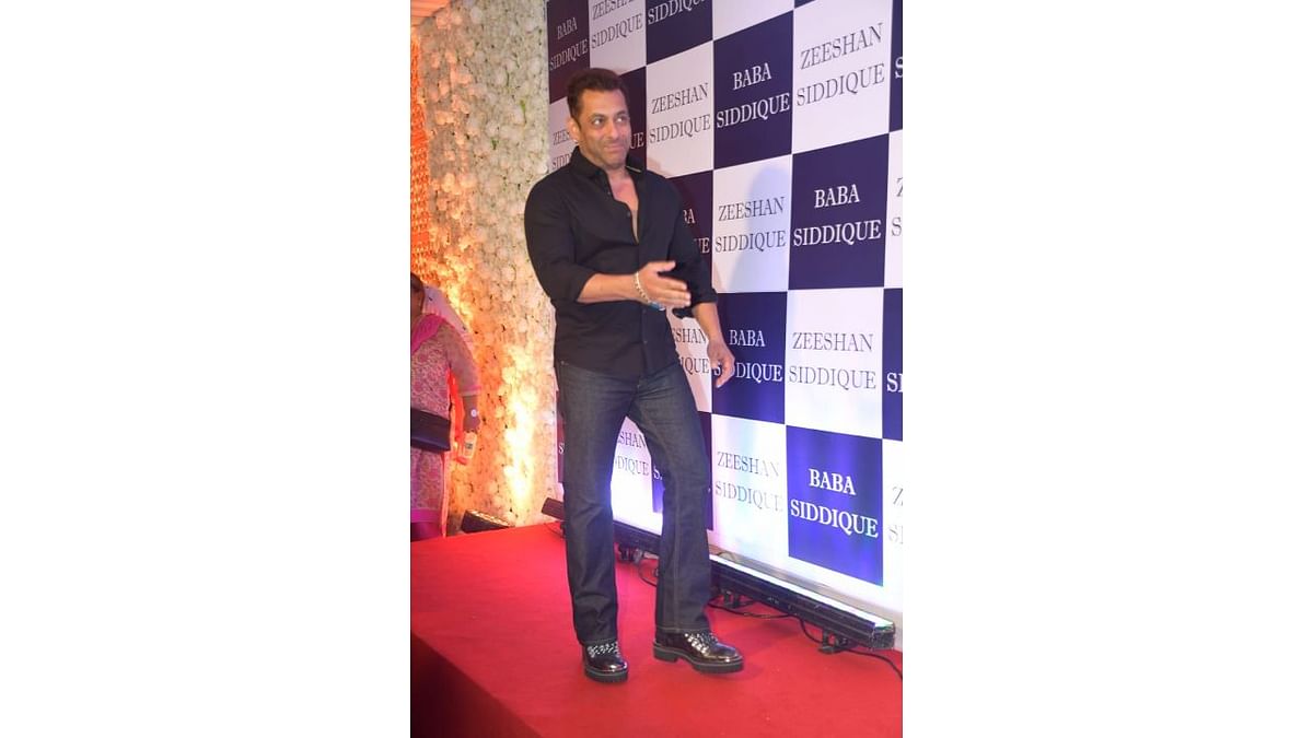 Bollywood Superstar Salman Khan opted for a casual black shirt that was paired with denim jeans. Credit: Pallav Paliwal