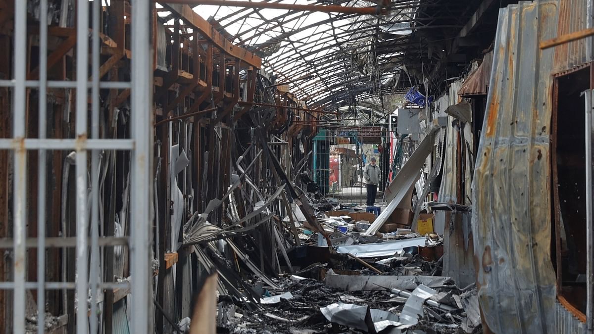 A general view of an open market destroyed by a military strike in Ukraine. Credit: Reuters Photo