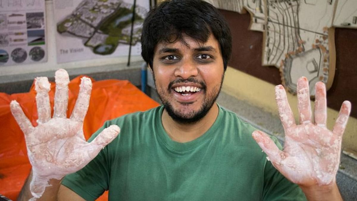 Tejas Sidnal, founder of Carbon Craft Design, is famous for capturing carbon pollution and converting it into carbon tiles. Credit: Instagram/tejas.sidnal