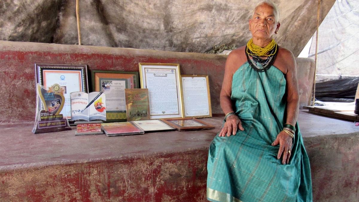 Thulasi Gowda, the 83-year-old known for being an old living encyclopedia of the trees and herbs of Uttara Kannada district, Karnataka. Credit: DH Pool Photo