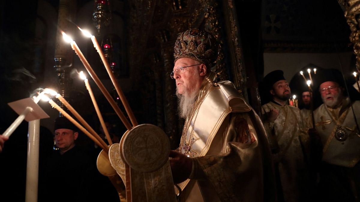 Ecumenical Patriarch Bartholomew I, the spiritual head of some 300 million Orthodox Christians worldwide, leads the Easter Resurrection Service at the Patriarchal Church of St. George in Istanbul, Turkey. Credit: Reuters Photo