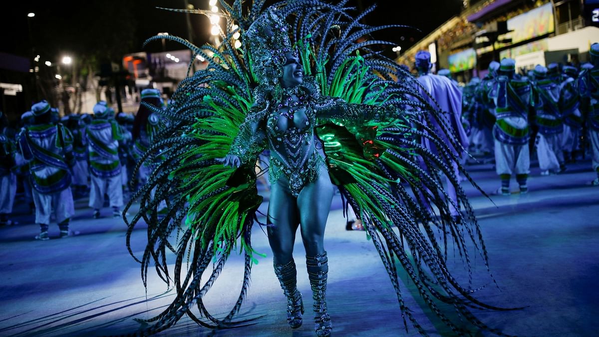 Drums queen Thay Magalhaes from Paraiso do Tuiuti samba school performs during the Carnival parade at the Sambadrome in Rio de Janeiro, Brazil. Credit: Reuters Photo