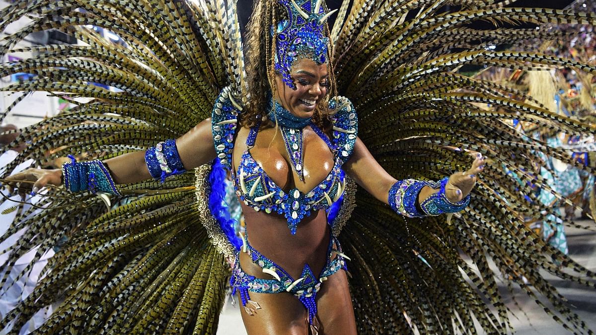 Drum Queen Pamela Monteiro of Portela samba school performs during the Rio's Carnival parade at the Sambadrome Marques de Sapucai in Rio de Janeiro, Brazil. Credit: AFP Photo