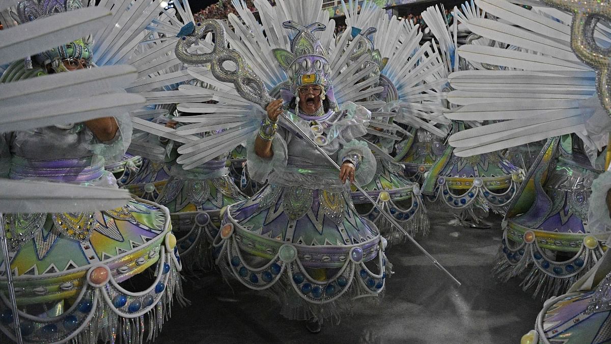 Members of Portela samba school perform at the Sambodrome Marques de Sapucai in Rio de Janeiro, Brazi. Credit: AFP Photo