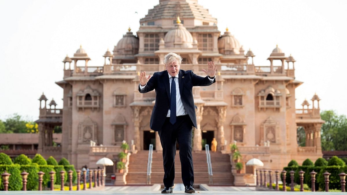 Boris visited the famous Akshardham Temple in Gujarat. Credit: AFP Photo