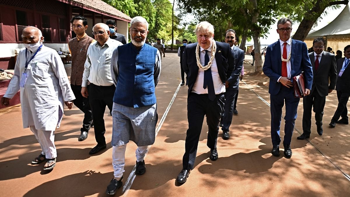 Johnson started his India visit from Ahmedabad where he met leading business group leaders and discussed the UK and India's commercial trade. Credit: Reuters Photo