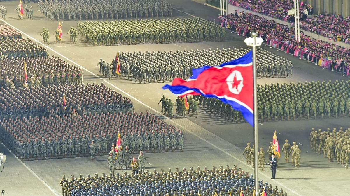 North Korea displayed its military might during a nighttime military parade to mark the 90th anniversary of the founding of the Korean People's Revolutionary Army in Pyongyang, North Korea. Credit: Reuters Photo