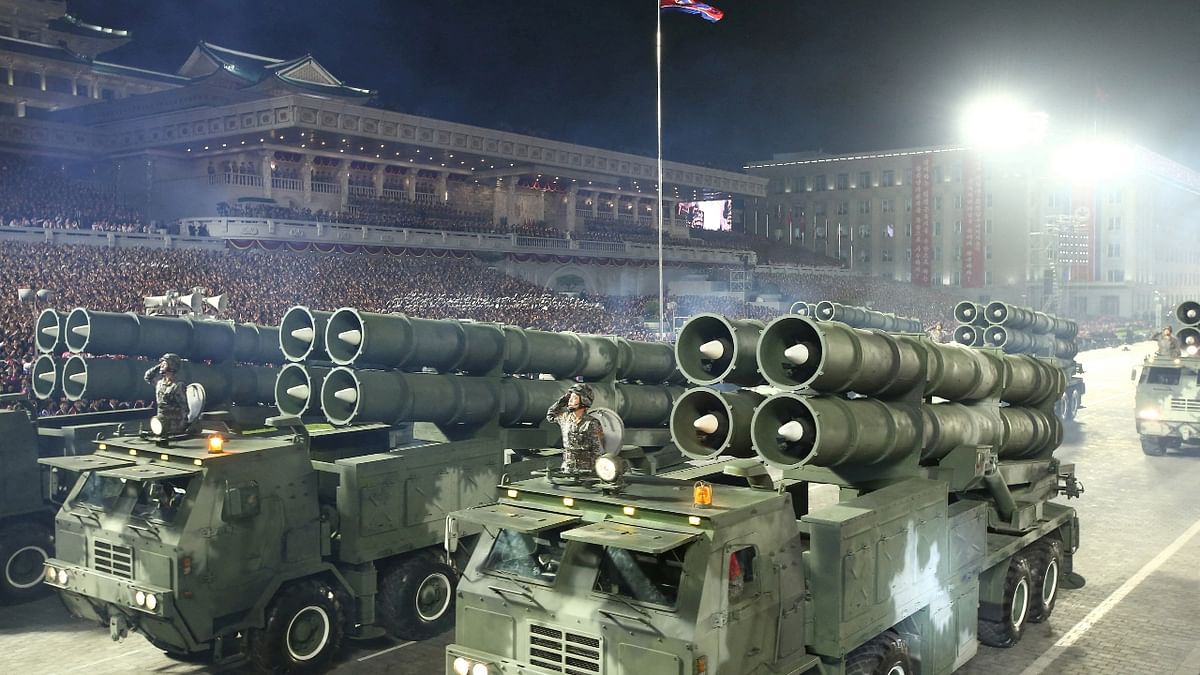 Multiple rocket launcher vehicles take part in the parade. Credit: Reuters Photo