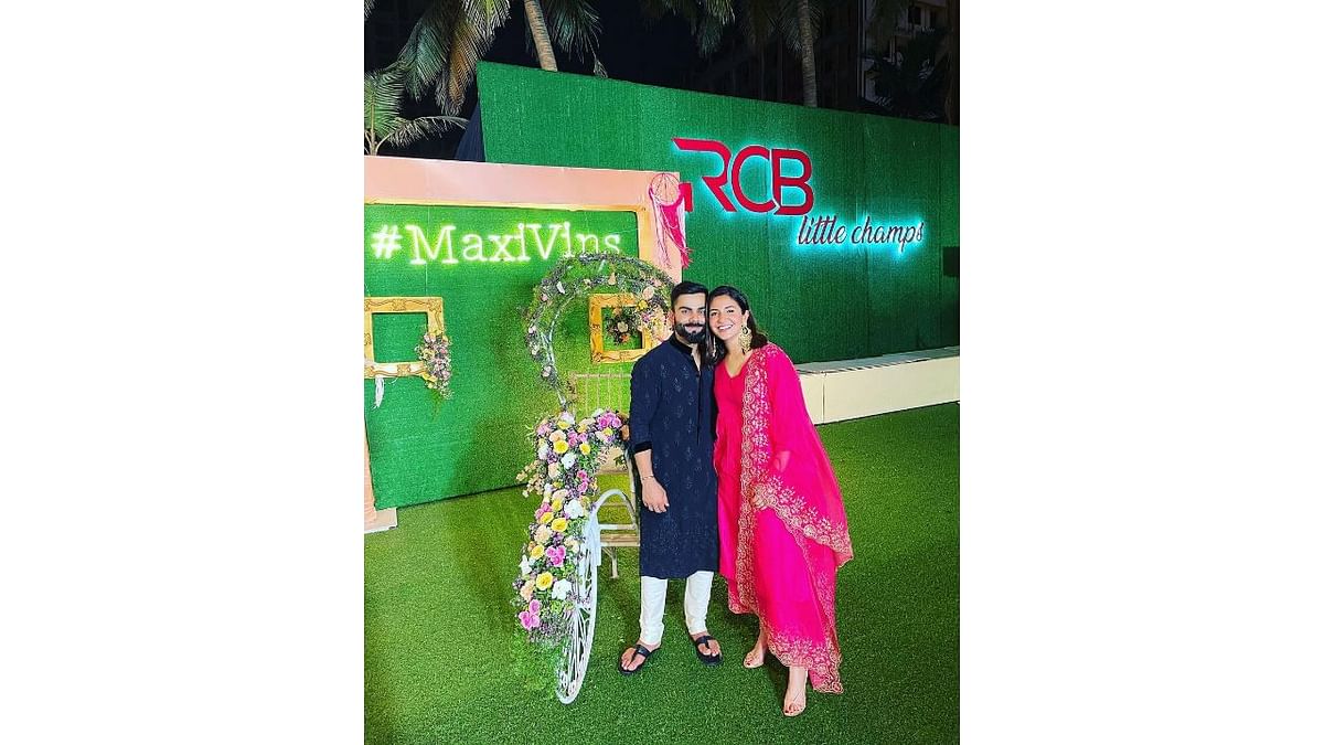 Virat Kohli poses with his wife Anushka Sharma at the party. Credit: Instagram/anushkasharma