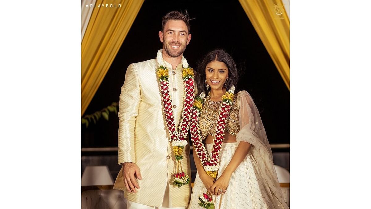 Indian Premier League (IPL) Team Royal Challengers Bangalore (RCB) organized a party for their star player Glenn Maxwell and his newly-wedded wife Vini Raman. The ethnic-themed party was organised at the RCB team hotel where every member of the IPL franchise had some fun inside the biosecure bubble. Credit: RCB