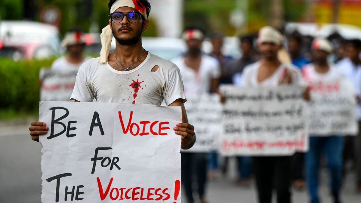 Students from the faculty of medicine and sciences take part in an anti-government demonstration in Colombo. Credit: AFP Photo