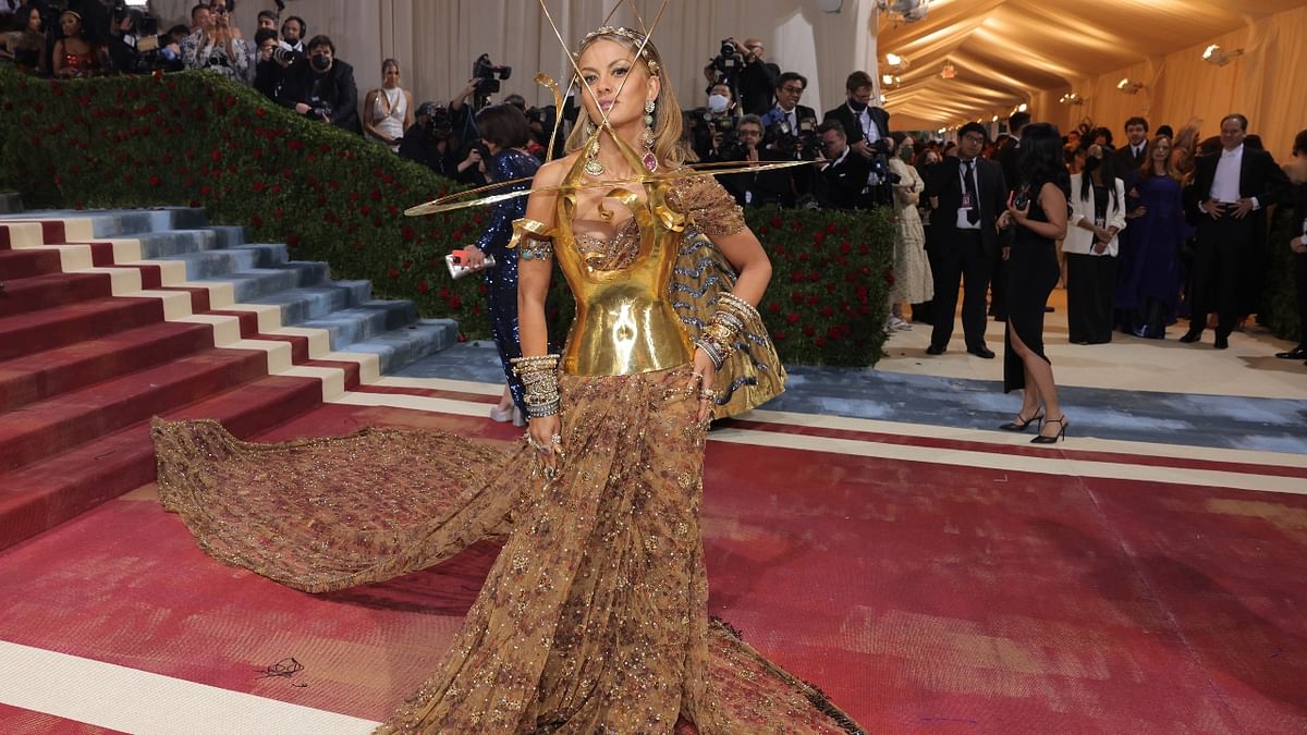 Indian philanthropist, businesswoman and fashion enthusiast Natasha Poonawalla gave Met Gala 2022 a 'desi twist' with her look. Credit: Reuters Photo
