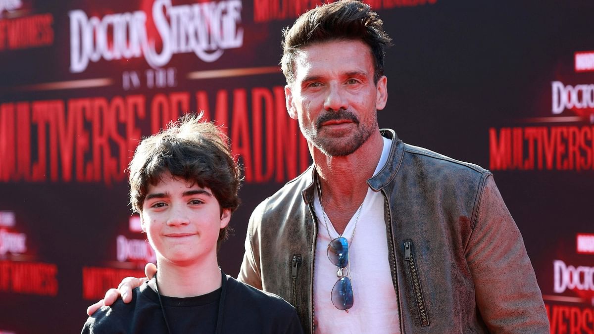 Actor Frank Grillo was accompanied by his son for the Los Angeles premiere of 'Doctor Strange in the Multiverse of Madness.' Credit: AFP Photo