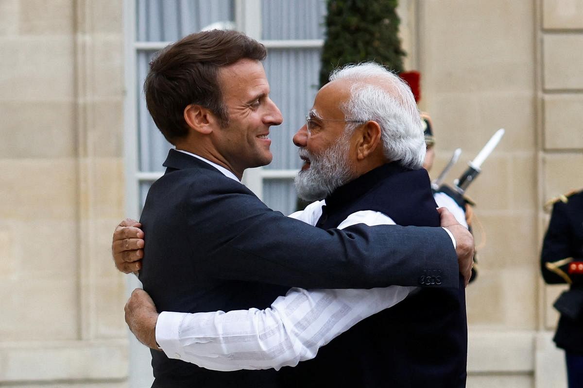 France's President Macron meets India's Prime Minister Modi at the Elysee Palace in Paris. Credit: Reuters Photo