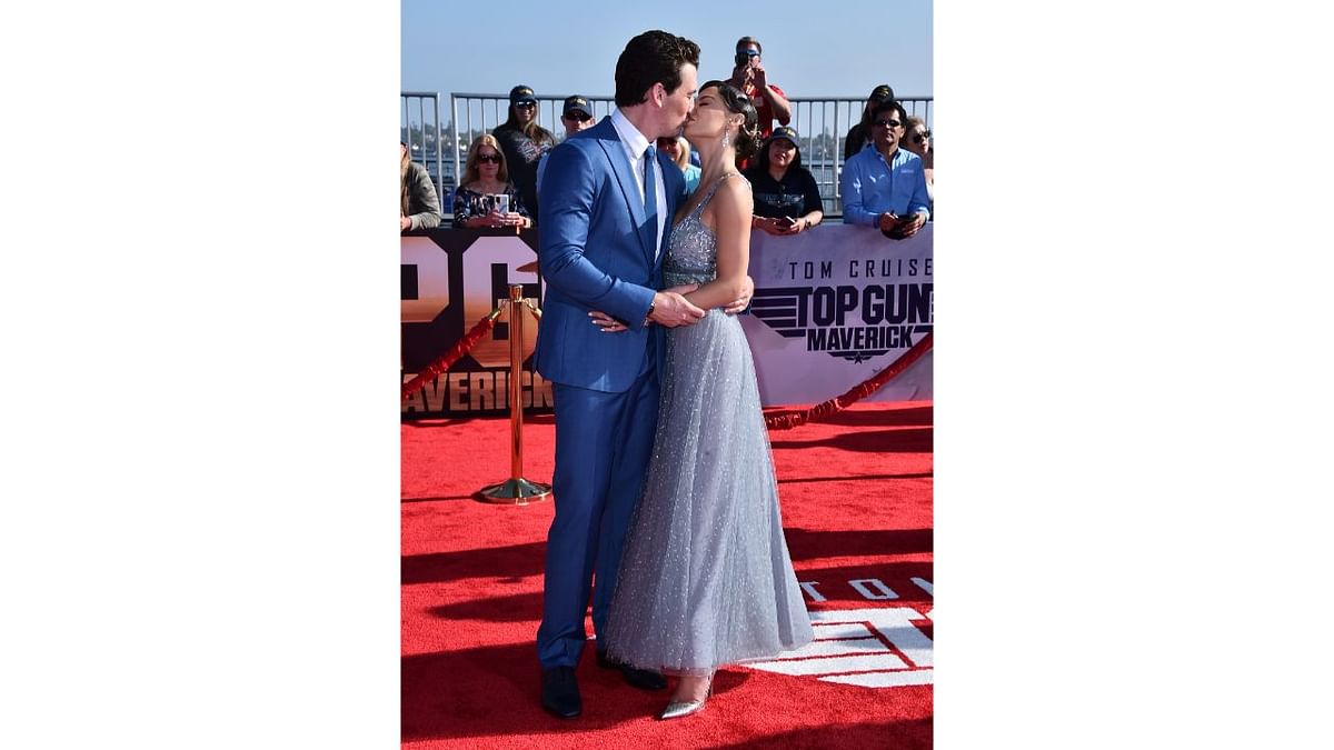 Miles Teller and Keleigh Sperry showed some PDA on the red carpet. The couple shared a steamy kiss on the red carpet. Credit: AFP Photo
