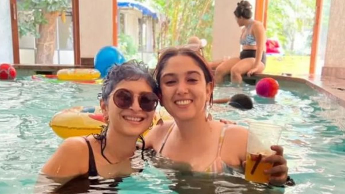 Aamir's second wife Kiran Rao poses with Ira Khan at the latter’s poolside birthday party. Credit: Instagram/khan.ira