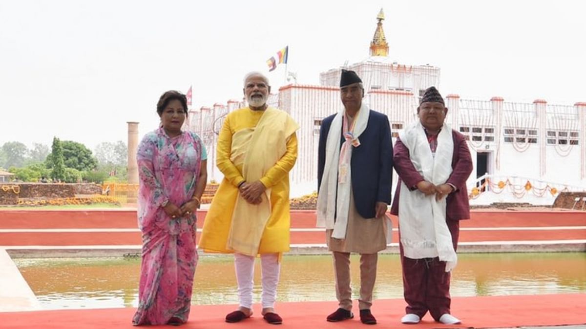 PM Modi was accompanied by his Nepalese counterpart Sher Bahadur Deuba. Credit: Twitter/@narendramodi