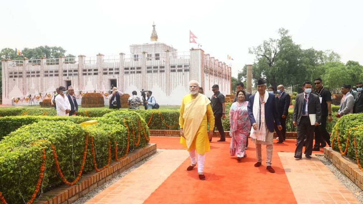 It is the prime minister's fifth visit to Nepal since 2014. During the visit, he delivered an address at the Buddha Jayanti celebrations organised by the Lumbini Development Trust. Credit: Twitter/@SherBDeuba