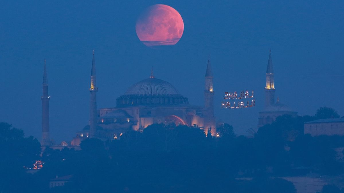 A full moon rises above the iconic Haghia Sophia in Istanbul, Turkey. Credit: AP/PTI Photo