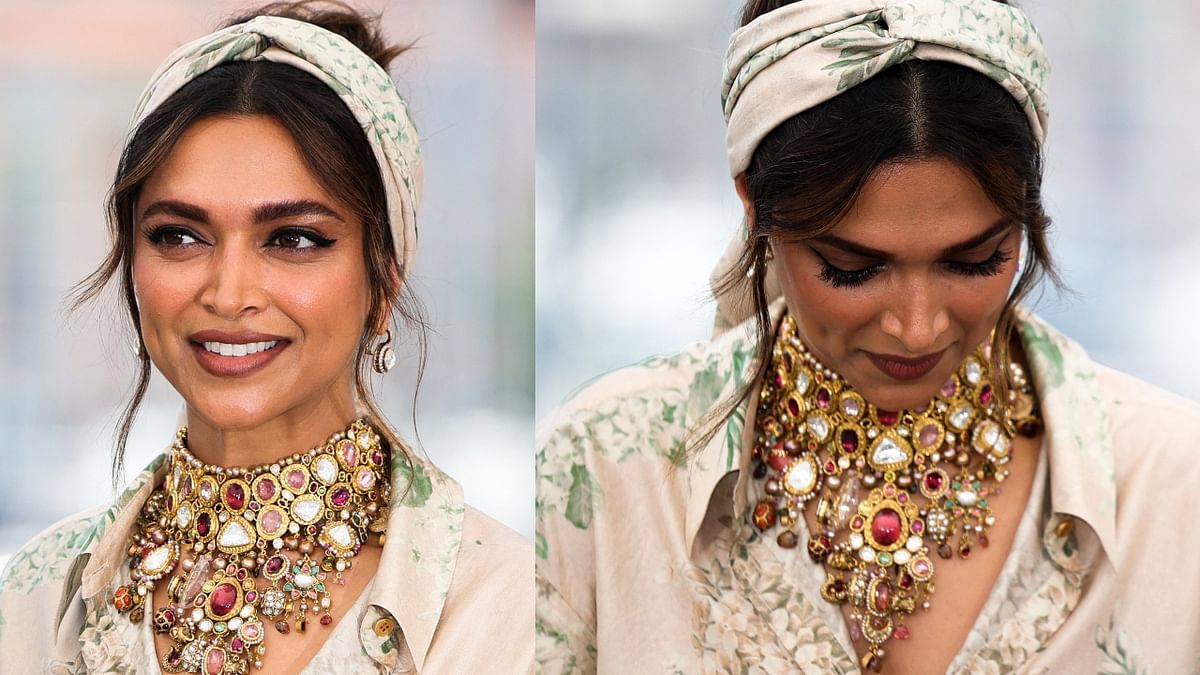 Deepika paired the dress with the Lucknow Rose, a deconstructed Maharani necklace that was crafted with extensively sourced multicoloured gemstones and uncut diamonds. Credit: Reuters Photo