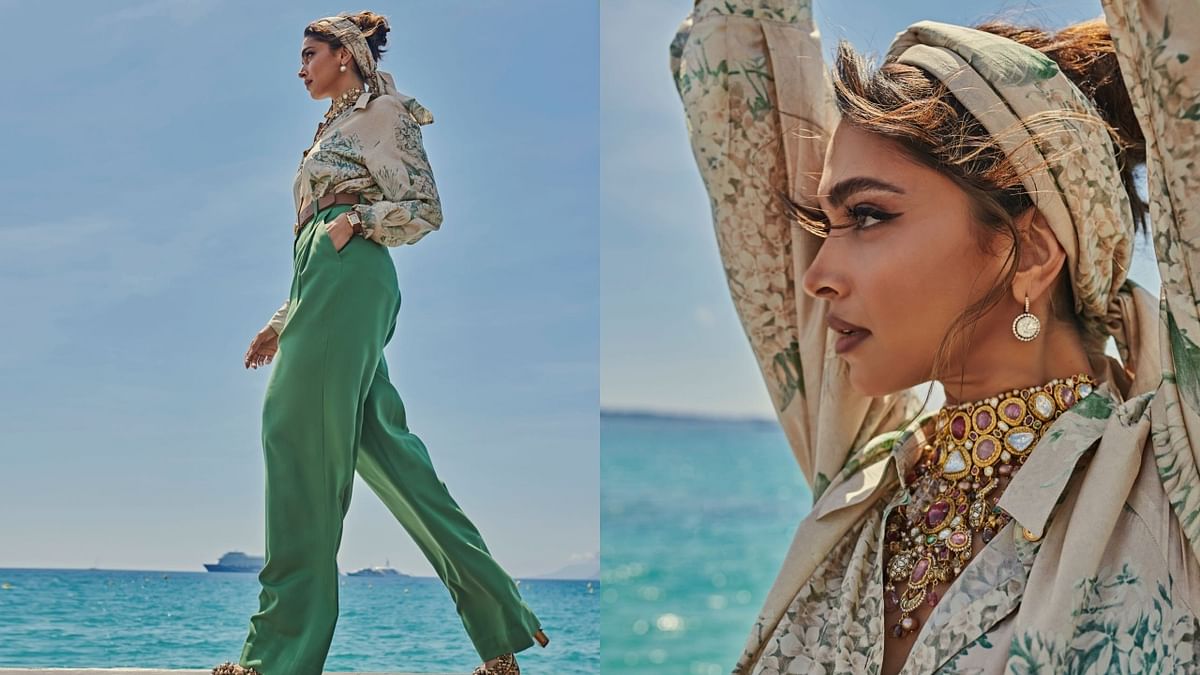 She was seen wearing a Mysore silk shirt with a digital rendering of hand-painted vintage flora inspired by company paintings with Sabyasachi monogram buttons and pleated wool green trousers. Credit: Special Arrangement