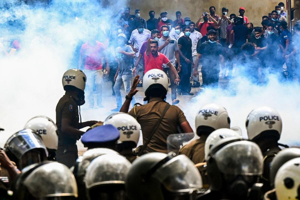 Police use tear gas to disperse Higher National Diploma (HND) students during a demonstration demanding the resignation of Sri Lanka's President Gotabaya Rajapaksa over the country's crippling economic crisis, in Colombo. Credit: AFP Photo