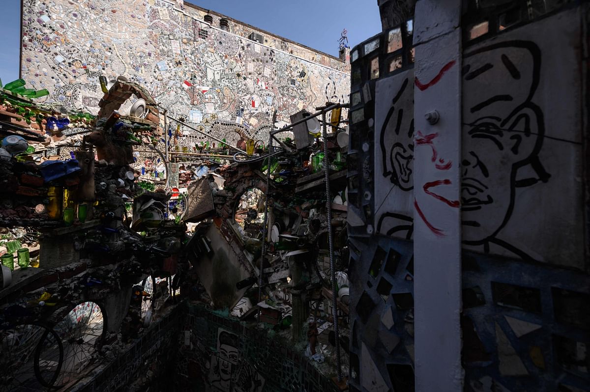 Art works are displayed at the Magic Gardens, a folk art environment and gallery space created by US mosaic artist Isaiah Zagar, in Philadelphia. Credit: AFP Photo